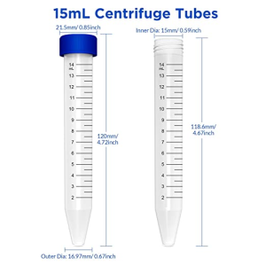 Conical Centrifuge Tubes, 15ml, Graduated, Sterile, Polypropylene blue caps